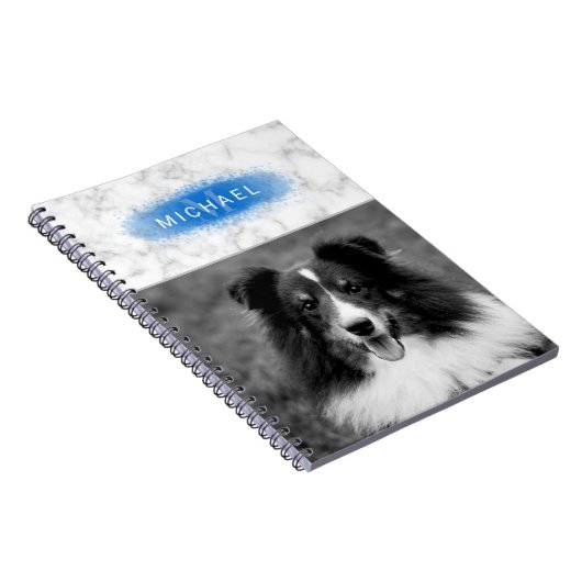 Uw aangepaste foto- en faux-marmertextuur met blau notitieboek (Rechterzijde)