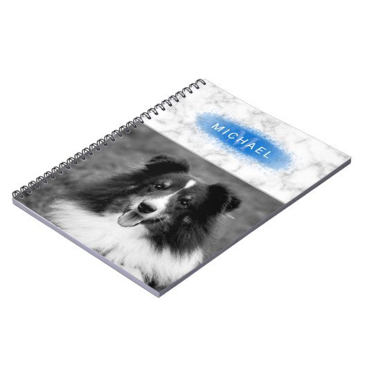 Uw aangepaste foto- en faux-marmertextuur met blau notitieboek (Linkerzijde)