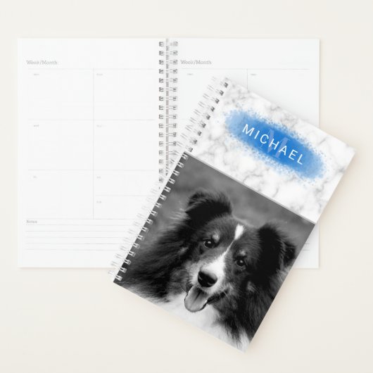 Uw aangepaste foto- en faux-marmertextuur met blau planner (Display)