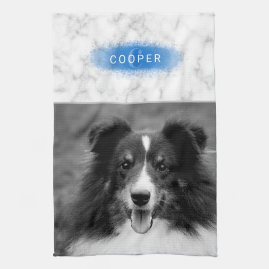 Uw aangepaste foto- en faux-marmertextuur met blau theedoek (Verticaal)