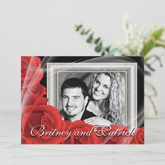 Uw aangepaste foto Rood Roozenweddenschap Kaart (Staand voorkant)