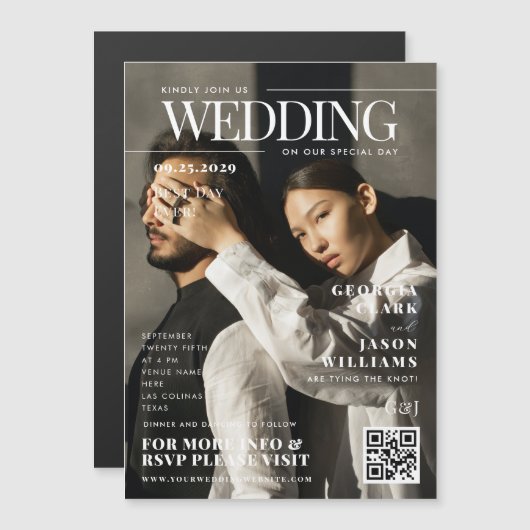 Uw aangepaste foto | Tijdschrift Hoesje Unique Wed Magnetische Uitnodiging (Voorkant / Achterkant)