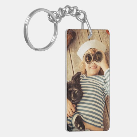 Uw aangepaste foto's dubbelzijdige rechthoek sleutelhanger (Voorkant Links)