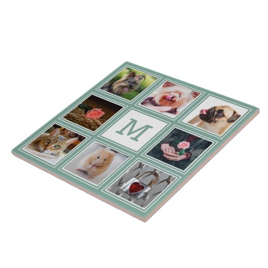 UW aangepaste foto's en monogram Tegeltje (Zijkant)