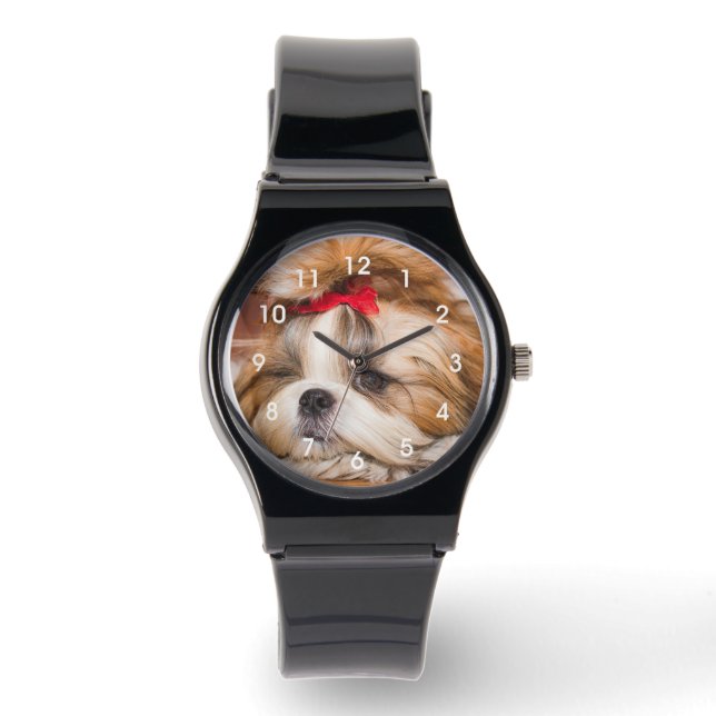 Uw aangepaste hond puppy foto met klok gezicht horloge (Voorkant)