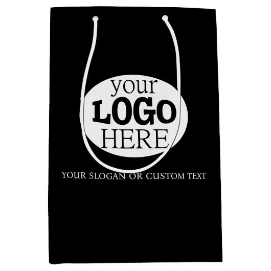 Uw aangepaste logo en tekst op zwart medium cadeauzakje (Voorkant)