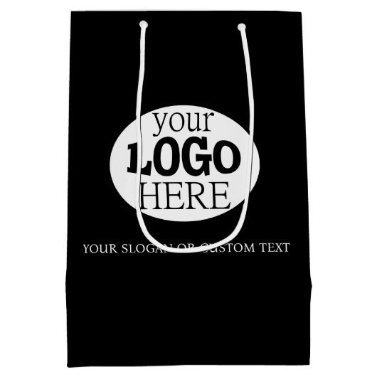 Uw aangepaste logo en tekst op zwart medium cadeauzakje (Achterkant)