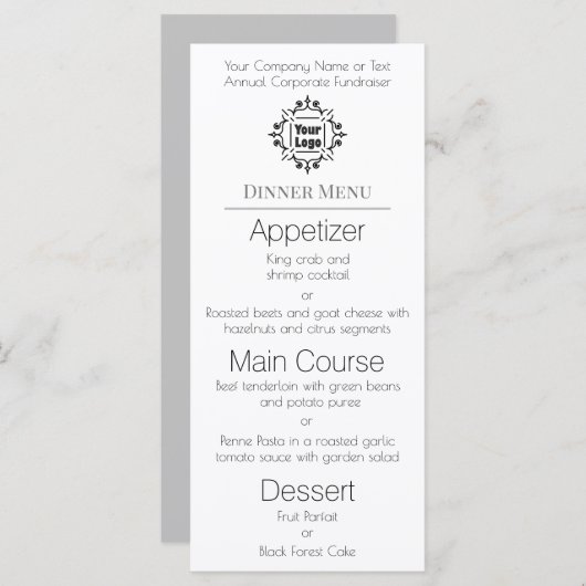 Uw aangepaste Logo op het moderne witte menu (Voorkant / Achterkant)