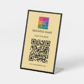 Uw Aangepaste Logo Scan QR Code Zwart Goud Vertica Reclamebord Met Voetstuk (Voorkant)