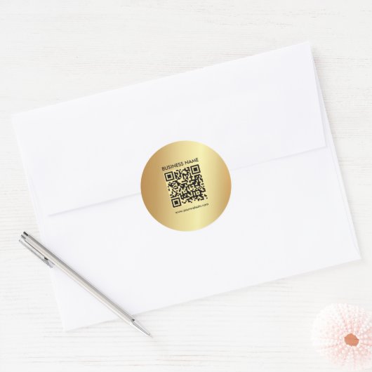 Uw aangepaste Logo-tekst Gold QR-code Sjabloon Ronde Sticker (Envelop)