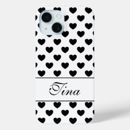 Uw aangepaste naam, mooie harten polka stippen pat iPhone 15 case