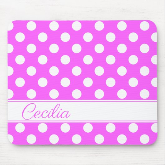 Uw aangepaste naam, roze en grote witte Stippen Muismat (Voorkant)