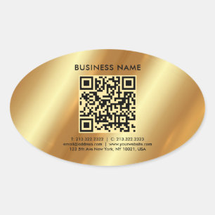 Uw aangepaste Sjabloon tekst Logo QR Code Gold Ovale Sticker