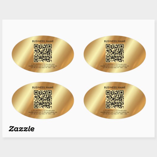 Uw aangepaste Sjabloon tekst Logo QR Code Gold Ovale Sticker (Vel)