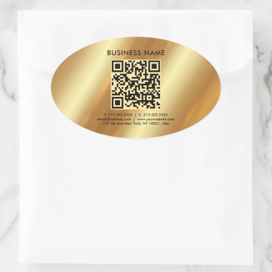 Uw aangepaste Sjabloon tekst Logo QR Code Gold Ovale Sticker (Tas)