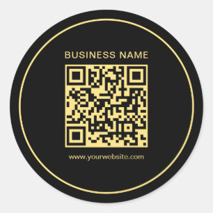 Uw aangepaste tekst Business QR-code zwart en goud Ronde Sticker
