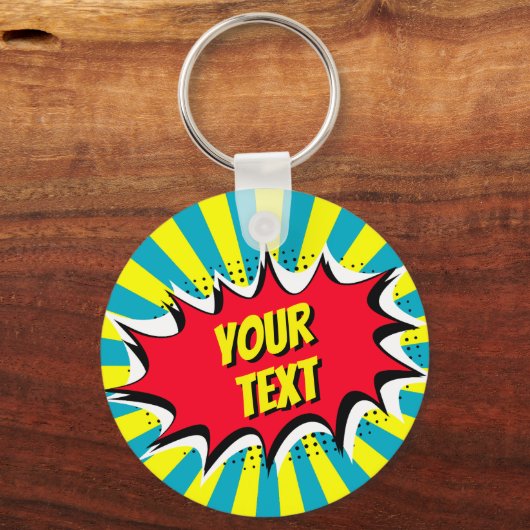 Uw aangepaste tekst comic stijl Sleutelhanger (Voorkant)