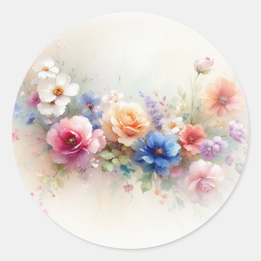 Uw aangepaste tekst Elegante waterverf bloemen bla Ronde Sticker (Voorkant)