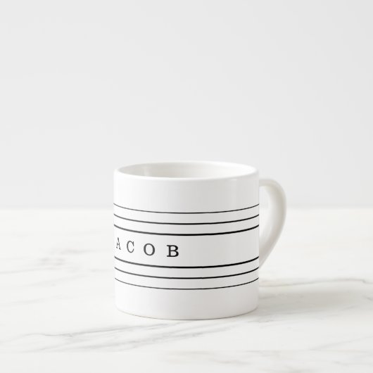 Uw aangepaste tekst en moderne strepen | Zwart-wit Espresso Kop (Voorkant rechts)