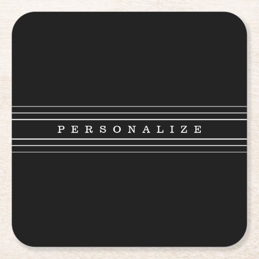 Uw aangepaste tekst en moderne strepen | Zwart-wit Kartonnen Onderzetters (Voorkant)
