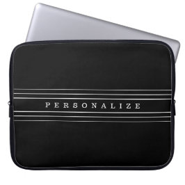 Uw aangepaste tekst en moderne strepen | Zwart-wit Laptop Sleeve