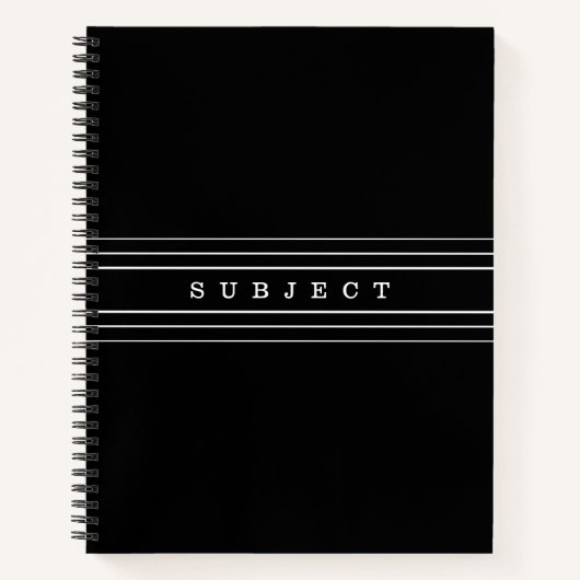Uw aangepaste tekst en moderne strepen | Zwart-wit Notitieboek (Voorkant)