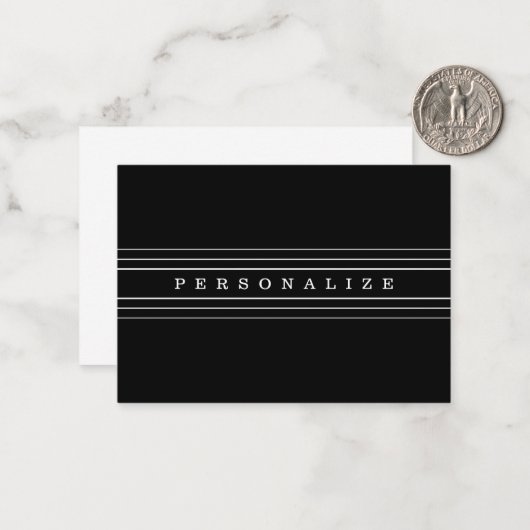 Uw aangepaste tekst en moderne strepen | Zwart-wit Notitiekaartje (Voorkant / Achterkant in situ)