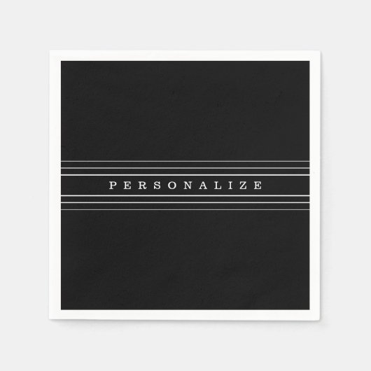 Uw aangepaste tekst en moderne strepen | Zwart-wit Servet (Voorkant)