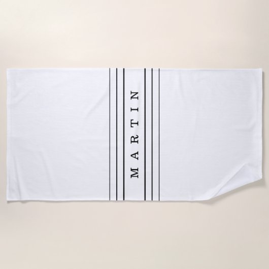 Uw aangepaste tekst en moderne strepen | Zwart-wit Strandlaken (Voorkant)