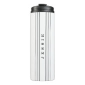 Uw aangepaste tekst en moderne strepen | Zwart-wit Thermosbeker (Voorkant)