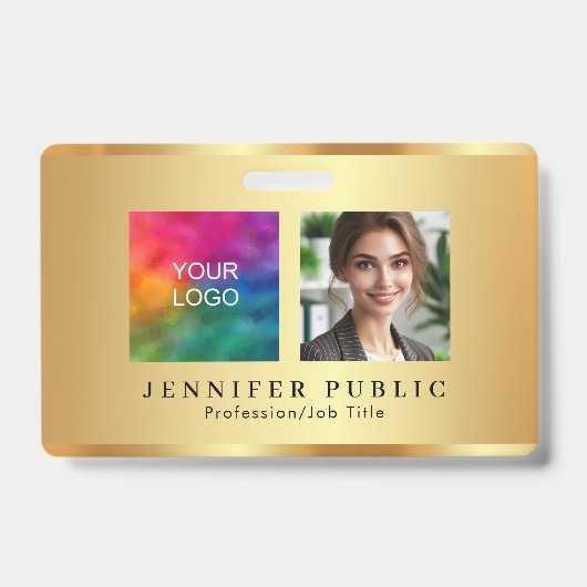 Uw aangepaste tekst Foto Bedrijf Logo Naam Gold Badge (Front)