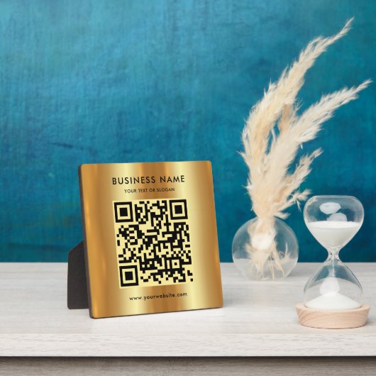 Uw aangepaste tekst Logo QR-code Faux Gold Glamour Fotoplaat (Insitu)