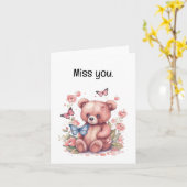 Uw aangepaste tekst - "Miss You" Butterfly Beer Kaart (Gele Bloem)