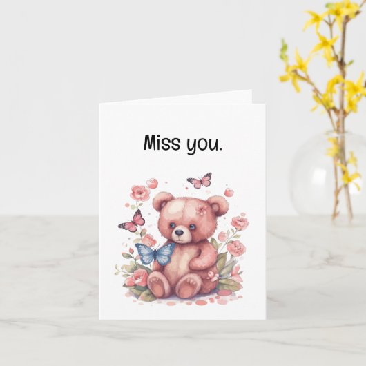 Uw aangepaste tekst - "Miss You" Butterfly Beer Kaart (Gele Bloem)