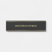 Uw aangepaste tekst Modern Elegant Zwart en Goud Deurbordje (Voorkant)