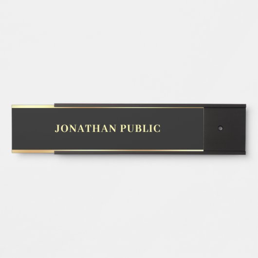 Uw aangepaste tekst Modern Elegant Zwart en Goud Deurbordje (Voorkant)