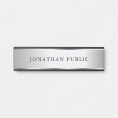 Uw aangepaste tekst naam sjabloon zwart & zilver deurbordje (Voorkant)