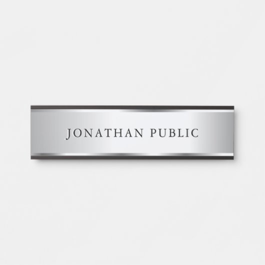 Uw aangepaste tekst naam sjabloon zwart & zilver deurbordje (Voorkant)