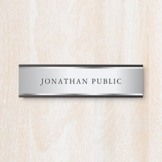 Uw aangepaste tekst naam sjabloon zwart & zilver deurbordje (Voorkant)