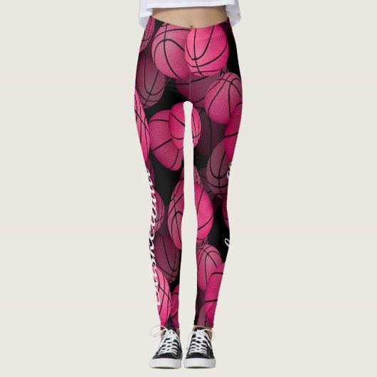 Uw aangepaste tekst op been girly roze basketbal leggings (Voorkant)