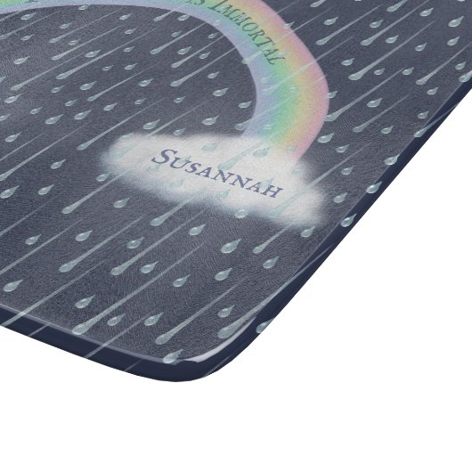 Uw aangepaste tekst op een regenboogstraal en wolk snijplank (Hoek)