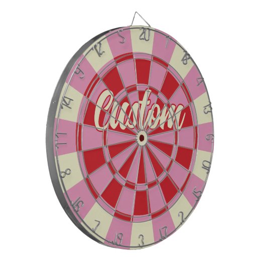 Uw aangepaste tekst op  roze en rood ontwerp dartbord (Voorkant Links)