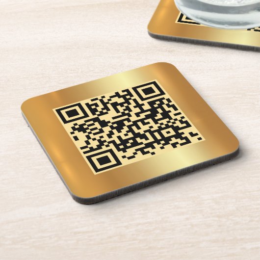 Uw aangepaste tekst QR-code Gold Logo Square Sjabl Bier Onderzetter (Linkerzijde)