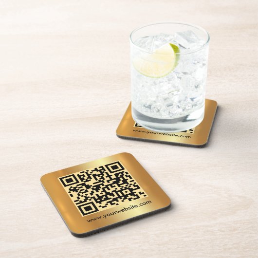 Uw aangepaste tekst QR-code Gold Square Sjabloon Bier Onderzetter (Rechterzijde)
