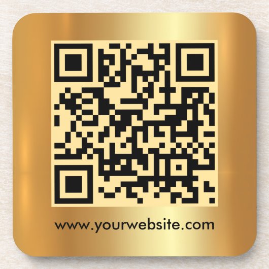 Uw aangepaste tekst QR-code Gold Square Sjabloon Bier Onderzetter (Voorkant)