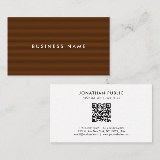 Uw aangepaste tekst QR-code Modern Sjabloon Brown Visitekaartje (Voorkant / Achterkant)