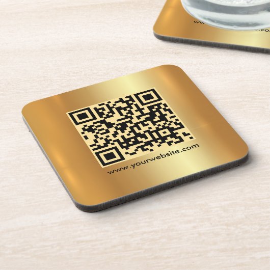 Uw aangepaste tekst QR-code Sjabloon Gold Square Bier Onderzetter (Linkerzijde)