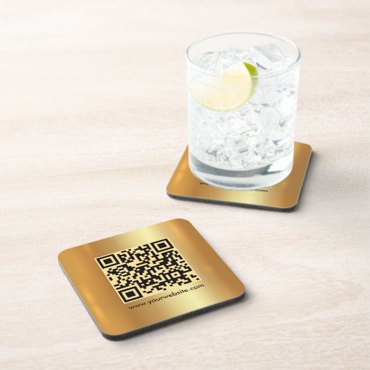 Uw aangepaste tekst QR-code Sjabloon Gold Square Bier Onderzetter (Rechterzijde)