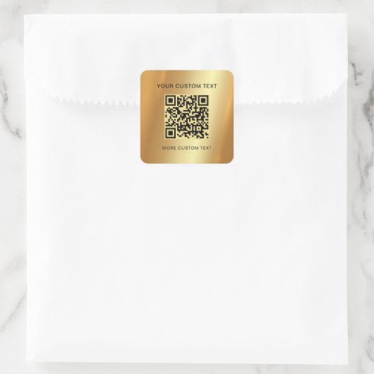Uw aangepaste tekst scanbare QR-code Glamour Gold Vierkante Sticker (Tas)
