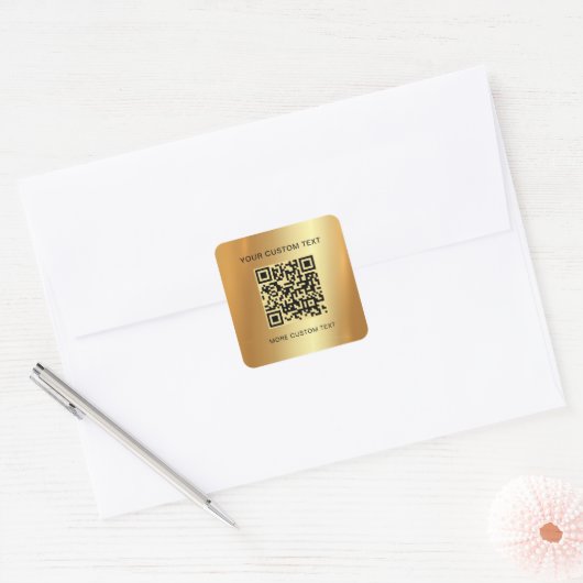 Uw aangepaste tekst scanbare QR-code Glamour Gold Vierkante Sticker (Envelop)